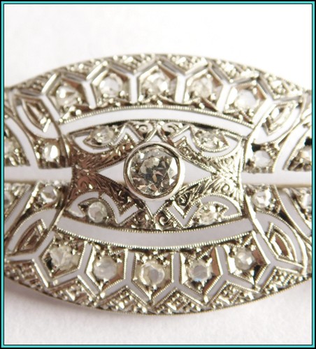 BROCHE ART DECO vintage platino y diamantes de 0,60 quilates - década de 1920 - Imagen 3 de 16
