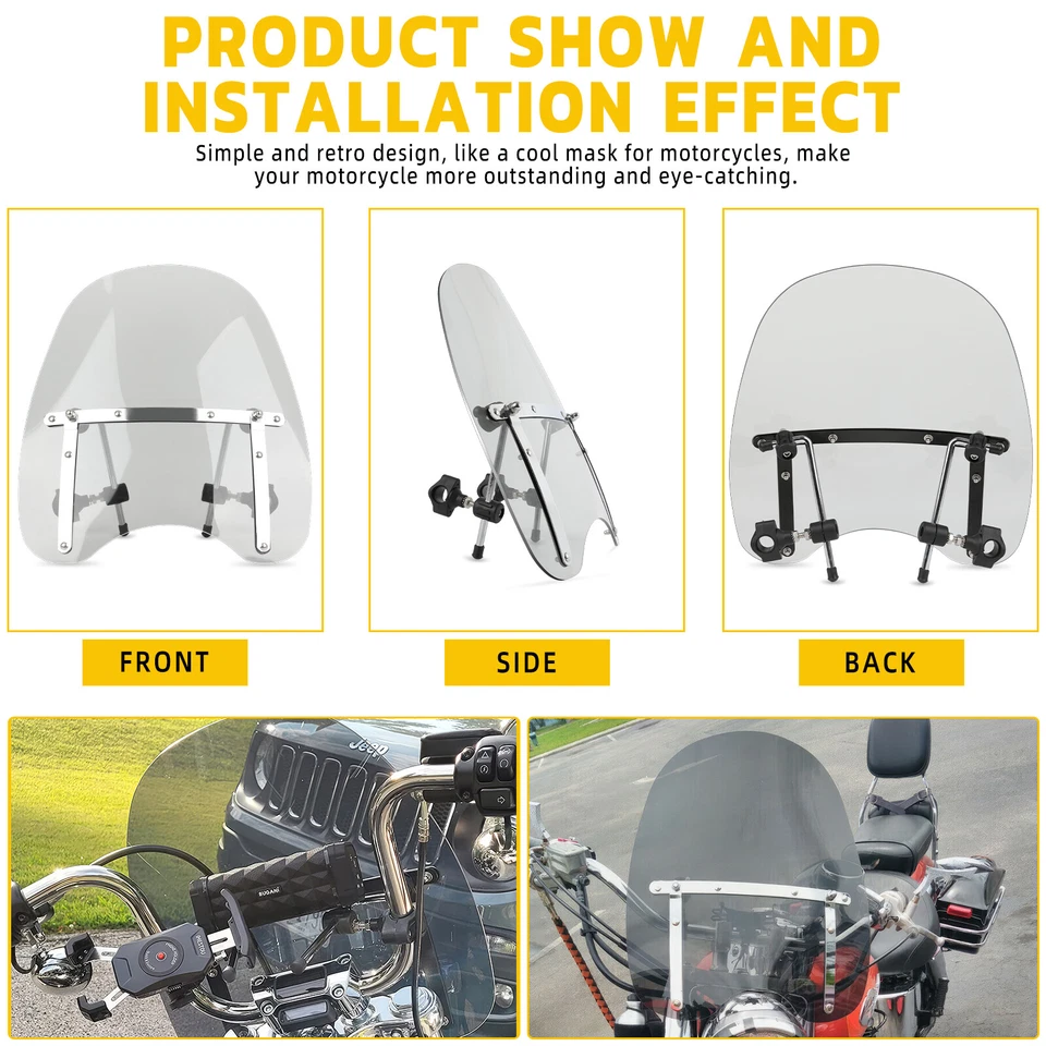 18"x16" Large Motorcycle Windshield For Honda Valkyrie 1500 GL1500C 1800 GL1800C - Image 4 of 4