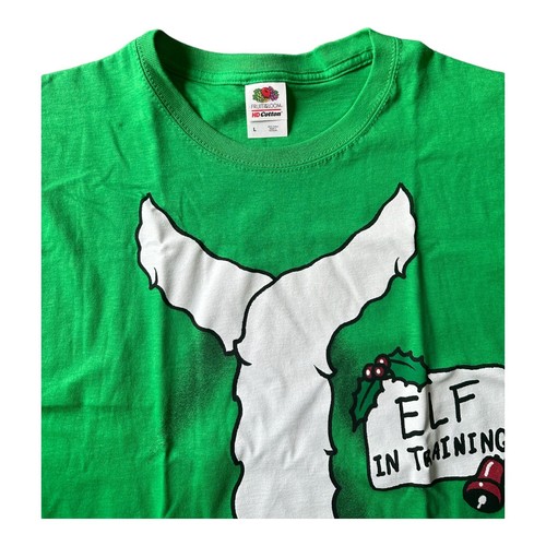 Fruit of the Loom Elf In Training Size Large T Shirt Cotton Green NWT Christmas - Picture 3 of 6
