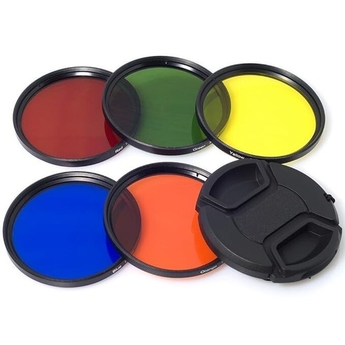 55mm Color Filter Set Lens Filter Kit Blue Yellow Orange Red Green + Lens Cap - Picture 4 of 4