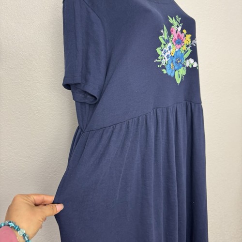 Womanwithin Blue Floral Midi Knit Lounge Dress Womens Size 14/16 Casual Pockets - Picture 5 of 19