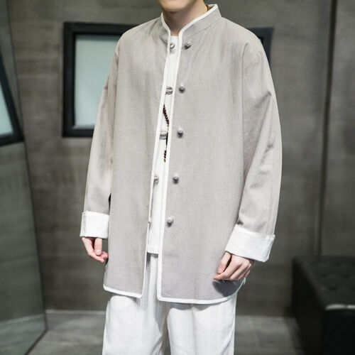 Herren chinesischer Stil Baumwolle Leinenjacken Hanfu Tang Anzug Mäntel Outwear Knopf - Bild 4 von 16
