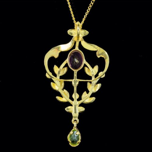 Edwardian Style Suffragette Pendant Necklace Amethyst Opal Peridot - Picture 3 of 6
