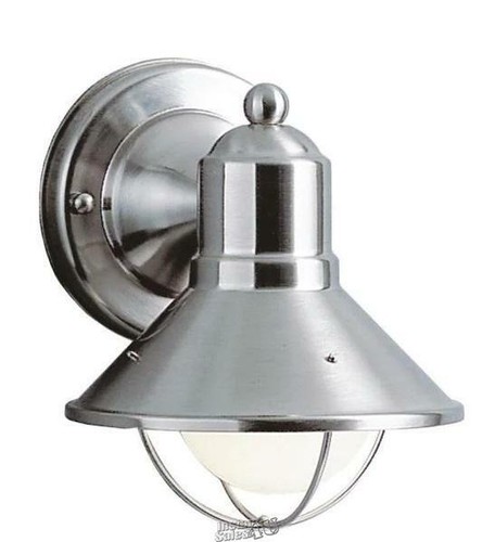 KICHLER Seaside 1-Light Brushed Nickel Outdoor Sconce with Glass Globe - Picture 2 of 2