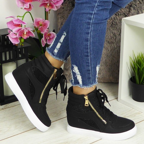 Zapatillas deportivas de cuña ocultas para dama Tenis con cordones Cómodas Clásicas Bling Zapatos - Imagen 5 de 25