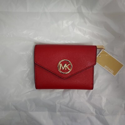 Michael Kors Greenwich Envelope Trifold Crimson Red Saffiano Logo