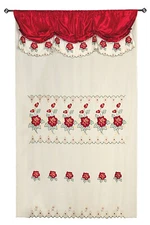 Pink , Burgundy, Peach Embroidery Sheer Valence Window Curtain Drapes 60x90+18"