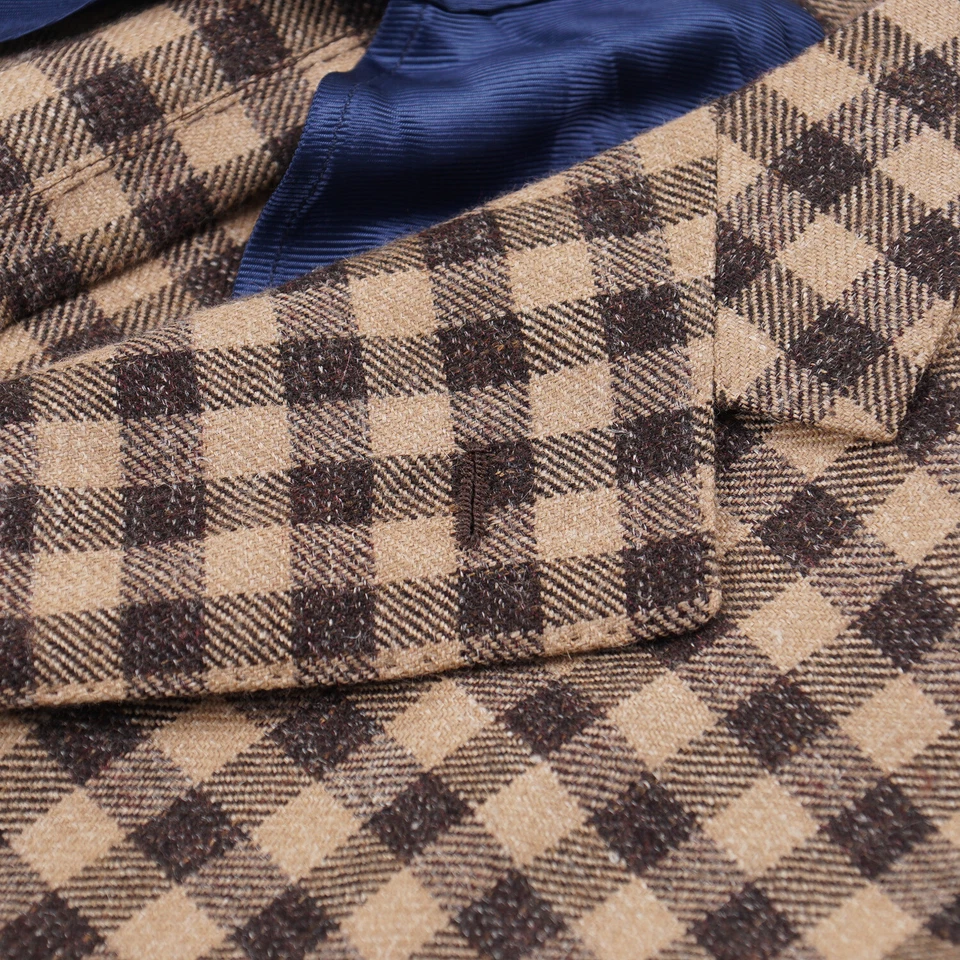 Barba Napoli Brown-Tan Check Wool and Silk Sport Coat 40R (Eu 50) NWT $1350 - Image 4 of 4