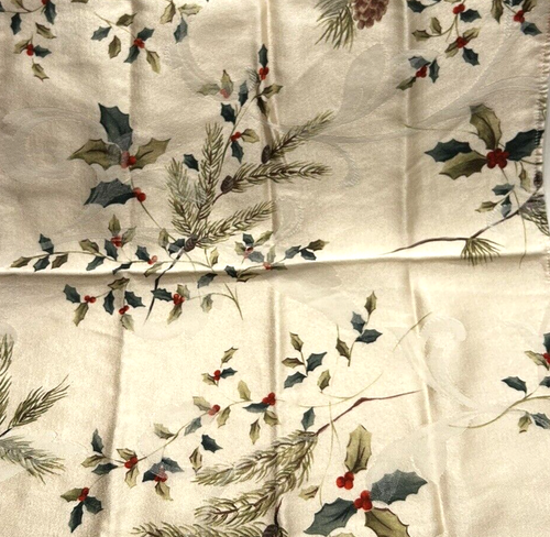 Weihnachten Winter Tannenzweige Cremeweiß Jacquard Stoff Servietten 8er Set - Bild 2 von 12