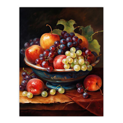 Classical Still Life Fruit Bowl Oil Painting Kitchen Art Poster Print Picture