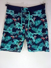Old Navy California Swim Board Shorts Mens Med Navy Green Hawaiian Floral Trunks
