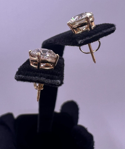 3.03 CTW Round Brilliant Cut Diamond Stud Earrings 14KYG - Picture 8 of 10