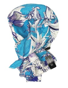 INC-Women-039-s-100-Rayon-Light-Pashmina-Wrap-Long-Scarf-Floral-Pattern-Blue-White