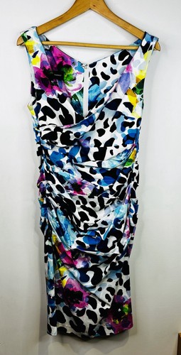 Talbot Runhof Dress Size AU 10 EU 40 Colourful V Neck Ruched Gathered RRP$1500 - Picture 7 of 11