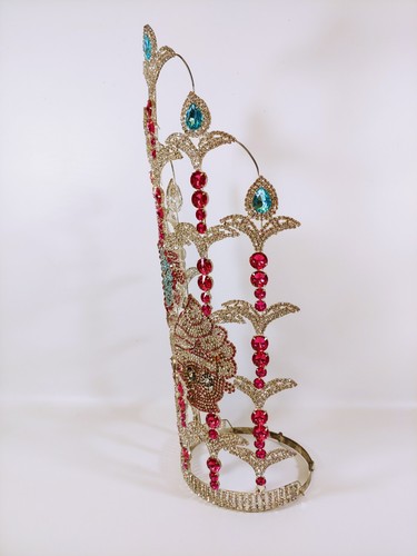 CUPCAKE 21" Tall Iridescent Rhinestone Tiara Crown Beauty Queen Pageant Fashion - Picture 5 of 7