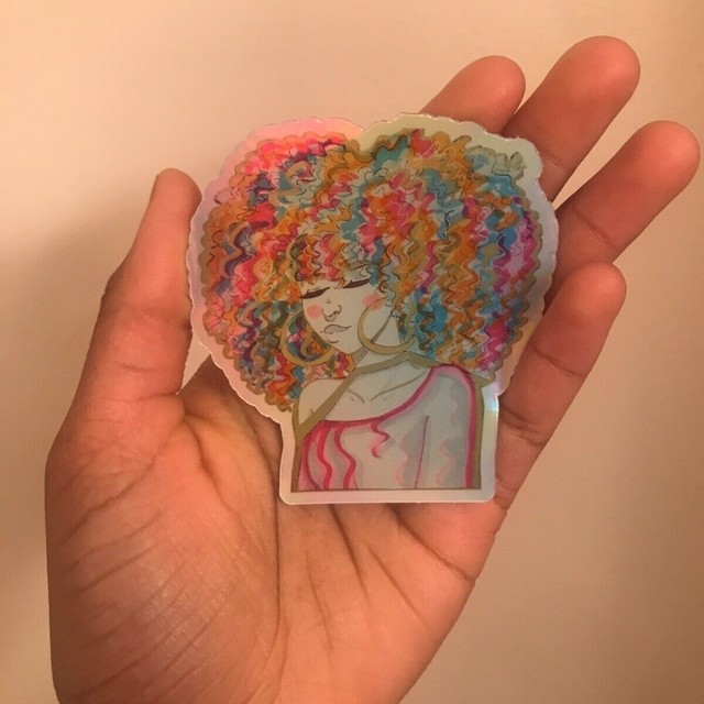 Colorful Afro Hair Girl Sticker Mule Holographic Hologram ...
