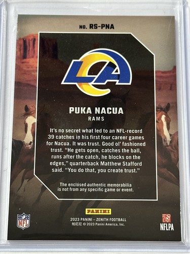 2023 Zenith PUKA NACUA Rookie Stallions #RS-PNA Patch Jersey Card RC Rams - Picture 8 of 8