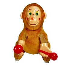 Vintage Monkey Flipping Toy Maracas Back Flip Battery Operated Plastic Plush 8"