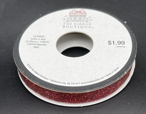 NEW The Ribbon Boutique, Red Cut Edge Glitter Ribbon - 3/8" x 4yd - Bild 2 von 2