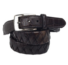Vintage 90s Brighton Belt Mens Size 40 Brown Braided Woven Leather Brass Buckle