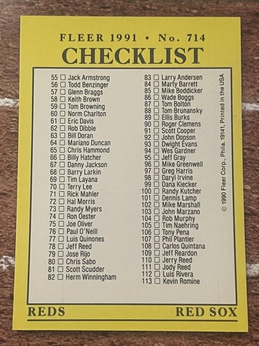 1991 Fleer Baseball #714 Checklist - Picture 2 of 2