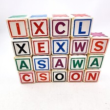 Vintage Hard Plastic Alphabet Number Blocks 1970s Lot of 19 Hollow