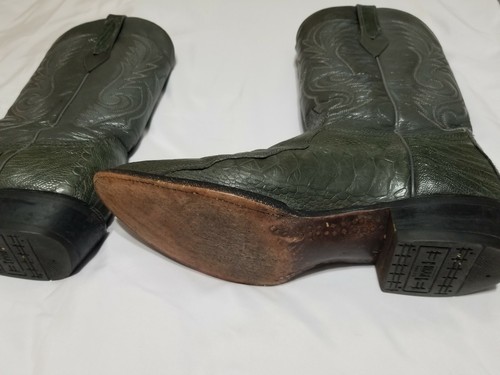 Botas de cuero de avestruz genuino occidental Corral para hombre talla 8D gris verde vintage - Imagen 5 de 8