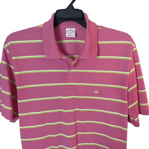 Brooks Brothers Performance Polo Shirt Mens Medium Slim Fit Pink Stripe Cotton - Picture 3 of 6