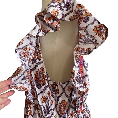 Maxi abito Victoria Dunn taglia 3XL floreale viola bianco cotone foderato zip laterale nuovo - Foto 7 di 14