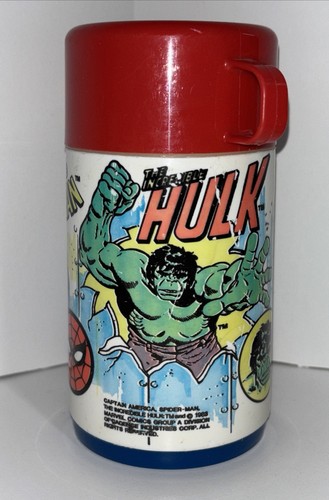 Marvel Comics Aladdin Thermoskanne 1983 SpiderMan Captain American Incredible Hulk - Bild 2 von 7