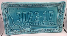 Montana Ceramic Dish, License Plate Design, Pottery, 13 1/4" Long, 7" Wide