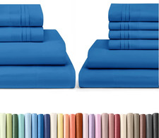 Luxurious Royal Blue Cal King Bed Sheets Set - 10 Pieces Total