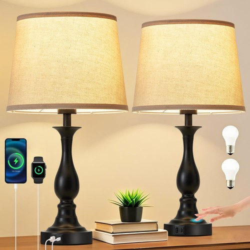 Bedside Table Lamp Touch Control Bedroom Lamps with USB A and C Charging Port... - Bild 8 von 9