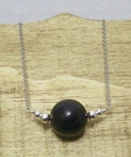 Sterling Silver Natural Russian SHUNGITE Gemstone Necklace 129...Handmade USA