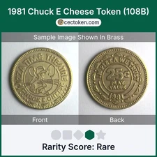 1981 Chuck E Cheese Token (108B) Pizza Time Theatre Brass 25mm Rare
