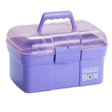 11'' Plastic Box Organizer with Removable Tray, Sewing Storage Box (Purple)
