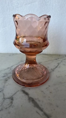 Vintage Fenton Art Glass Diamond Optic Dusty Rose Pedestal Votive Candle Holder