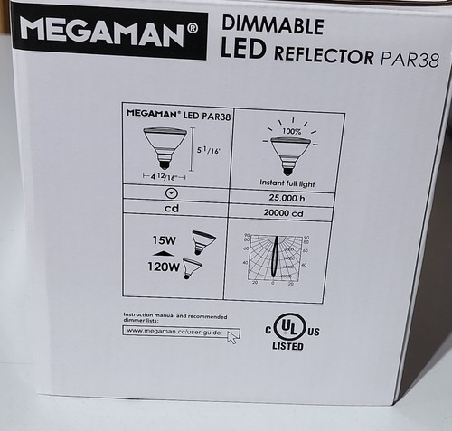 1 MEGAMAN LR3615dHR-SP-E26-3500K 120V 15 Watt PAR38 Flood LED Dimmable White - Picture 3 of 5