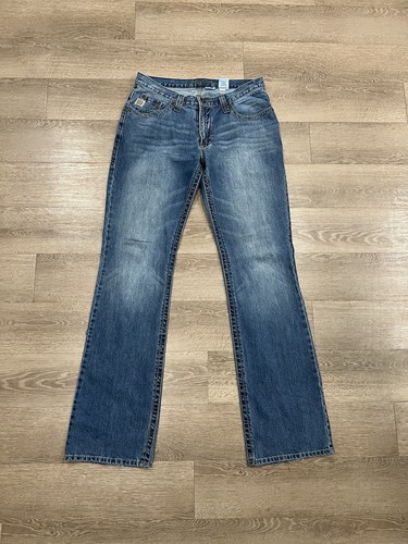 Cinch Ian Jeans Men's 34x38 Blue Slim Straight Denim Cowboy Pants, White Tab