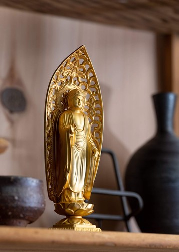 Amida Nyorai Statue 15cm (5.9in) Pure Gold Plated Buddhist Guardian Figure - Picture 3 of 9