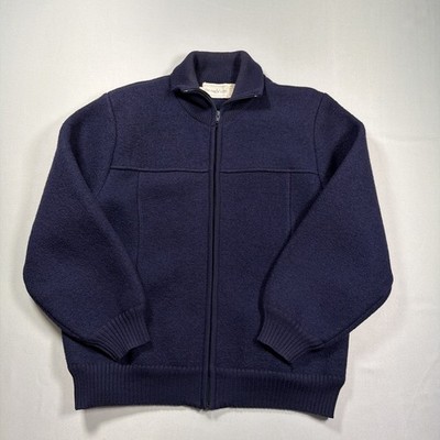 Vintage The Eagle's Eye Wool Zip Up Jacket Size LARGE Navy Blue Made Hong Kong