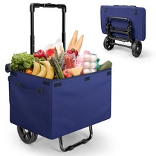 KEDSUM 2 in 1 Folding Shopping Cart, Grocery Cart on Wheels with Blue