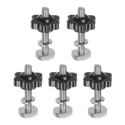 UXCELL 5Set M6 x 40mm T Track Bolts Knob Kit 25mm Hex Hand Nut with Washer Black