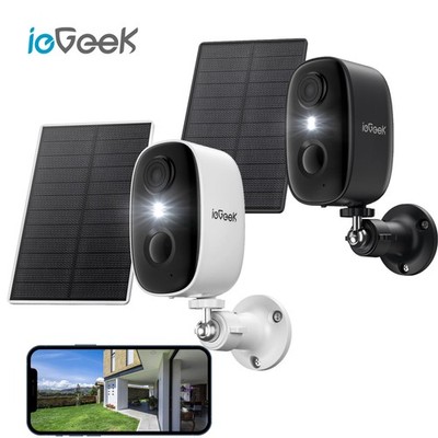 2K ieGeek Solar Überwachungskamera Aussen Akku Solarpanel mit 2.4G 2-Wege-Audio