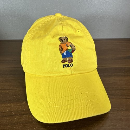 Ralph Lauren Polo Bear Hat Cap Yellow Strap Back Leather Strap Beach Preppy New
