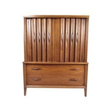 Thomasville Brutalist Mid Century Walnut Armoire Chest Highboy Dresser