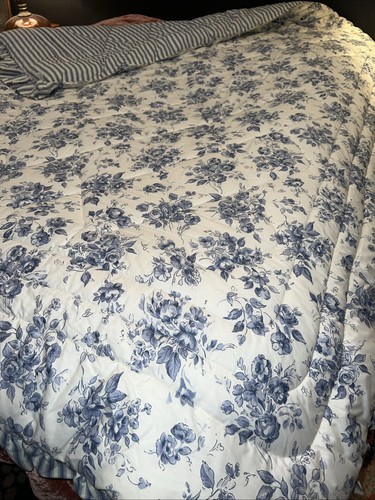 VTG Crown Crafts Double Bedding Set French Country Blue Floral Cottage Waverly - Picture 2 of 12