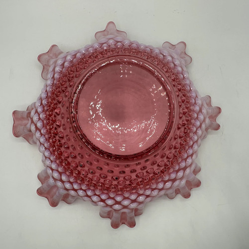 Fenton Cranberry Opalescent Hobnail Ruffled 9" Bowl - Picture 6 of 8