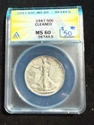 1947 WALKING LIBERTY HALF DOLLAR ANACS MS 60 DETAILS CLEANED