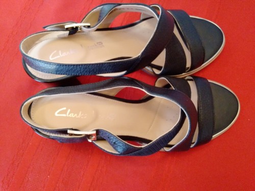 Clarks Cushion Plus Comfort Black Leather Sandal Shoes Ellis Tilda 8M Brown Heel - Picture 5 of 9